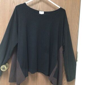 Niche by Nilgun Derman artsy black brown tunic swing top, sz M